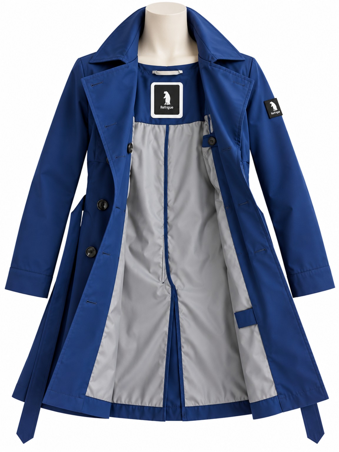 REFRIGUE HILDA trench Navy, interno con fodera su manichino