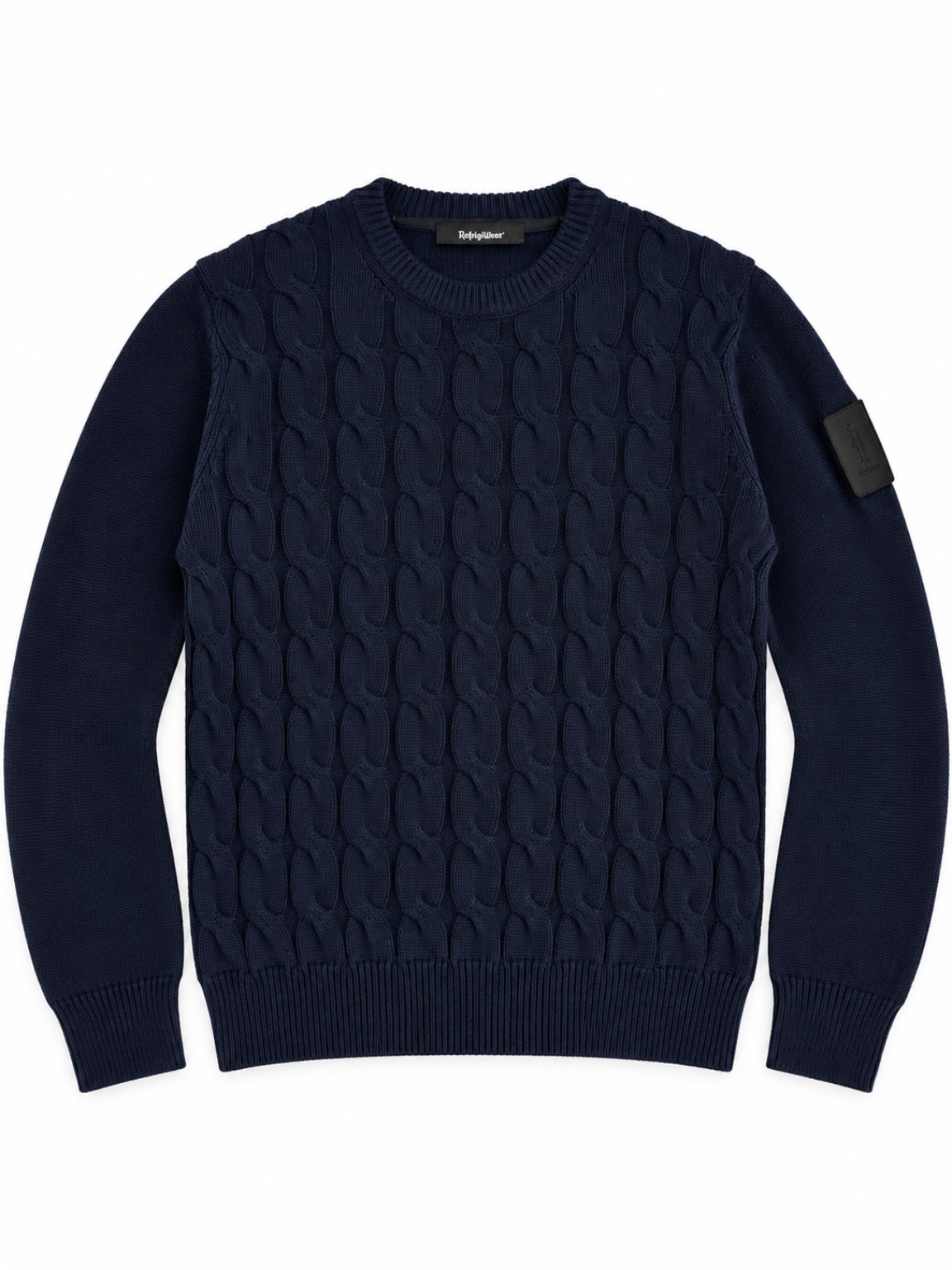 REFRIGUE Maglione girocollo blu navy a trecce, foto frontale